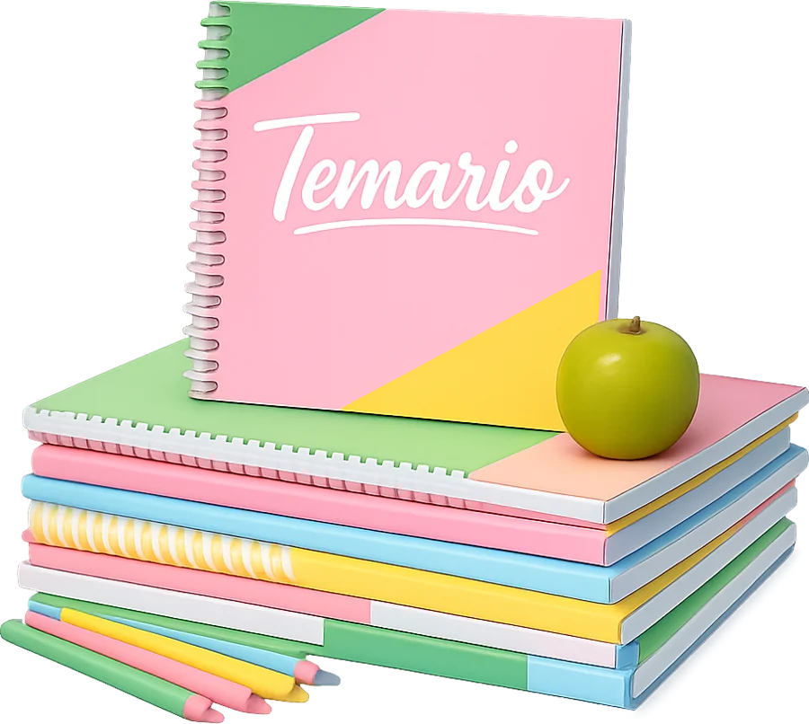 Temarios encuadernados y libretas preparados para una academia
