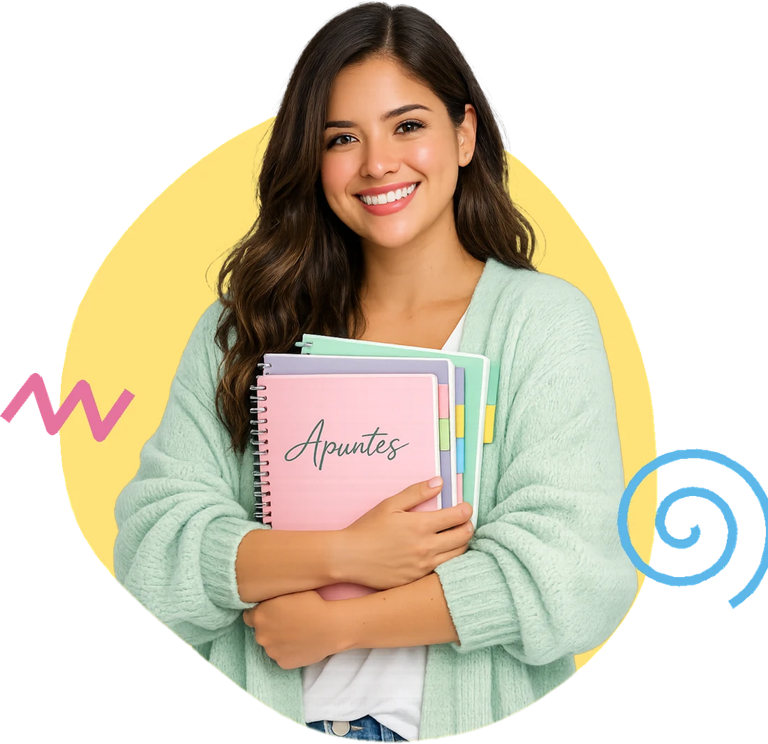 Estudiante con sus apuntes impresos y encuadernados