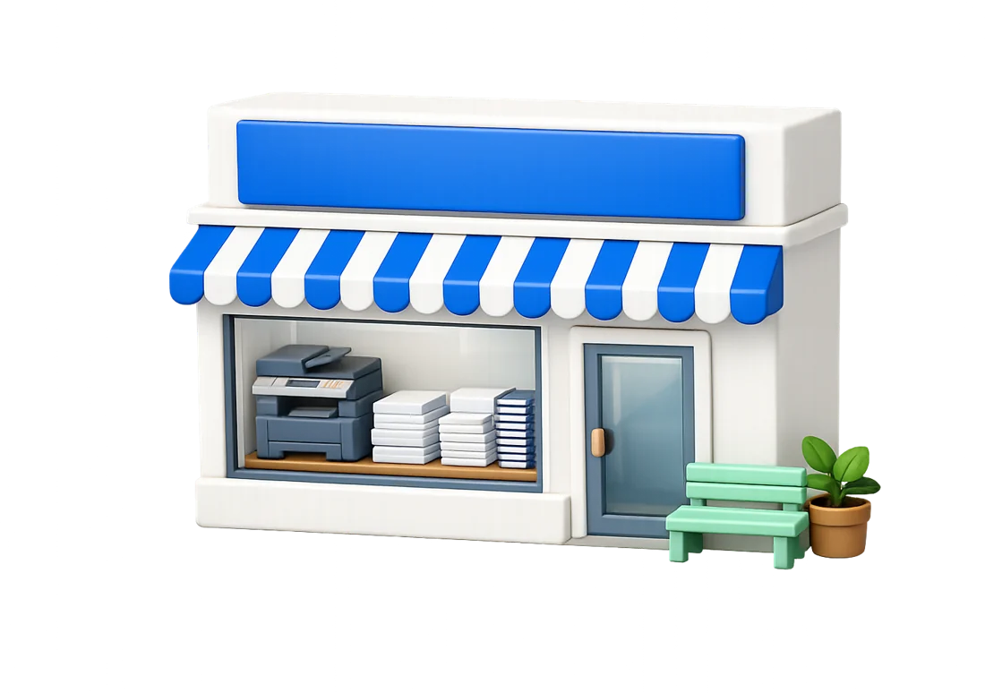 Fachada de una tienda de Copistería Low Cost