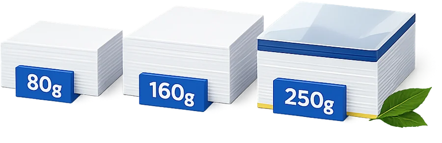 Papel de 80, 160 y 250 gramos para imprimir